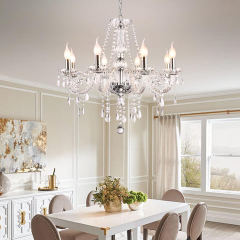 Show Stopping Modern Elegant 10 Lights K9 Crystal Glass Chandelier Pendant Ceiling Lighting For Dining Room Living Room And Bedroom European Style Transparent Fixture Requires 10 E12 Bulbs Not Included in dining room