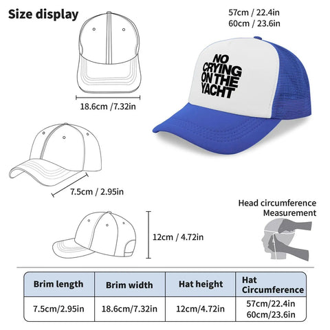 Size display of Royal Blue Yacht Vibes Dad Hat For Men And Women, Lightweight Baseball Cap With Six Vent Eyelets, Low Profile Sun Visor Hat