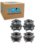 Front And Rear Wheel Bearing And Hub Assembly Set Four Piece For 2014 To 2019 Nissan Rogue All Wheel Drive And 2017 To 2022 Rogue Sport AWD Direct Fit Replacement With Two Front Hubs And Two Rear Hubs For Easy Installation And Long Lasting Performance in packaging