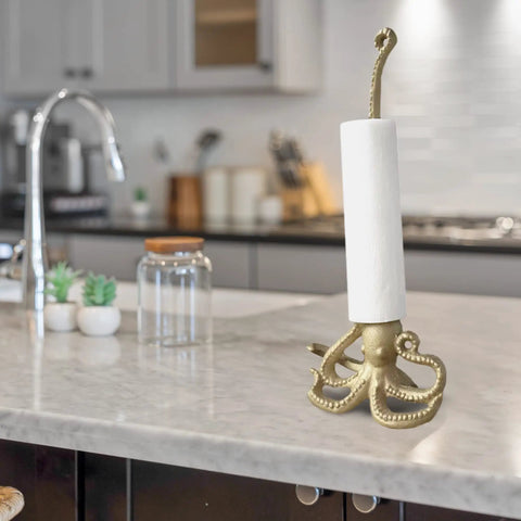 Gold Octopus Paper Towel Holder Made Of Metal Dope Yet Functional Toilet Paper Or Kitchen Paper Roll Stand For Countertop