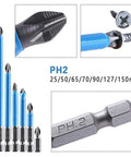 Pro Grade Magnetic Anti Slip Drill Bit Set With Seven Phillips Bits In S2 Alloy Steel Long Bits One Quarter Inch Hex Shank