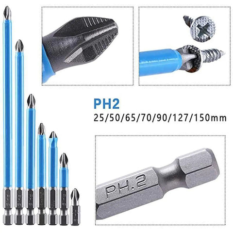 Pro Grade Magnetic Anti Slip Drill Bit Set With Seven Phillips Bits In S2 Alloy Steel Long Bits One Quarter Inch Hex Shank