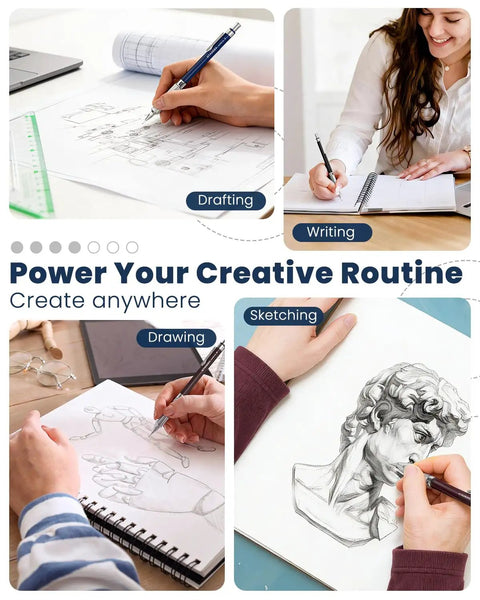 People using 0.7Mm Metal Mechanical Pencil For Drafting And Art Pro Grade Sketching Tool With Eraser and 60 HB Lead Refills