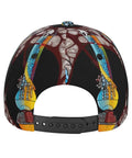 Back view of Conveyor Belt Print Curved Brim Baseball Cap For Golf And Baseball Training, Breathable Polyester, Lightweight Black Hat