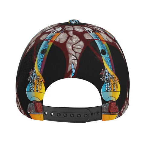 Back view of Conveyor Belt Print Curved Brim Baseball Cap For Golf And Baseball Training, Breathable Polyester, Lightweight Black Hat