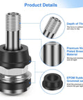Front view of brass Schrader tire valve stem; 1-1/2 in; EPDM grommet; 6-pack; fits 0.453–0.625 in rim holes.