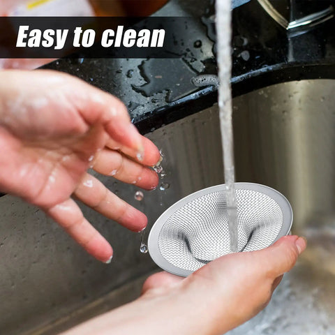 Stainless Steel Sink Strainer 12 Pack Heavy Duty Mesh Sieve Catches Food Gunk And Hair No Sweat Drain Catcher With Rust Proof Build That Nails Kitchen Cleanup For All Basins being rinsed under water.
