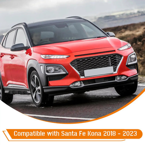 Red Hyundai Kona 2018-2023 with Shark Fin Roof Antenna Cover compatible exterior trim upgrade on the road