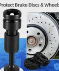 Dope Wheel Hub Cleaning Tool With Dual Head Adapter for brake disc protection and rust removal, shown with pads and brake rotor.