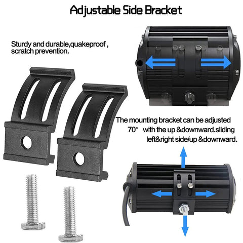 Bottom Mounted LED Light Bar Brackets Kit 2 Pack Adjustable Universal Slide Base Mounts For LED Pods And Work Light Bars