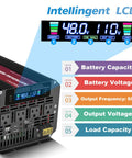 Heavy Duty 5000W Power Inverter Converts 48V To 120V Ac For Rv Truck And Solar Rig With Four Wall Plugs LCD panel display.