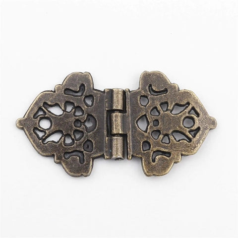 Antique Bronze Cabinet Hinges 24x54mm 2 Pack Decorative Wood Box Hinge With Hollow Flower Design