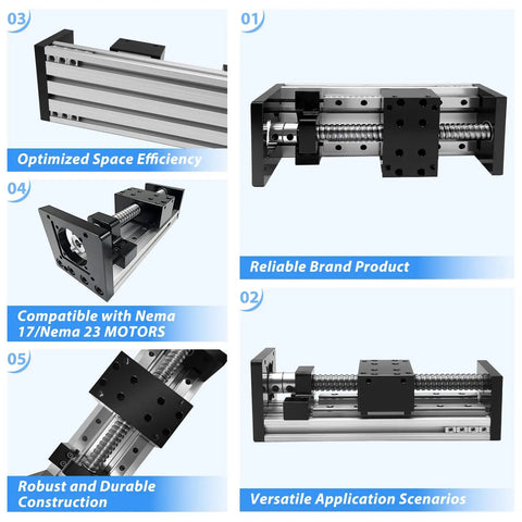 8 Inch Stroke SFU1605 Ball Screw Linear Stage With Dual Rail Motion Module for CNC Router, 3D Printer, Laser Engraver, Nema Motors