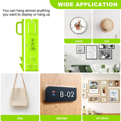 Picture Hanging Kit With Built In Level showcasing wide application for clock, hat, bag, signage, and art decor mounts.