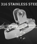 Heavy Duty 316 Stainless Steel Bimini Top Swivel Deck Hinge With 180 Degree Adjustable Quick Release Side Mount Hardware shown in water.