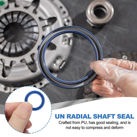 Radial Shaft Seal Kit 20mm ID, 26mm OD, 5mm Wide, 5 Pcs PU Oil Seals for Industrial Bearings, Pumps, Piston Cylinders, UN Cross Section, A90 Hardness, Blue Pro Grade blue PU seal held by hand