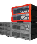 Two Drawer Interlocking Storage Bin System With Transparent Drawers For Easy Tool Storage, Stackable Or Wall Mountable