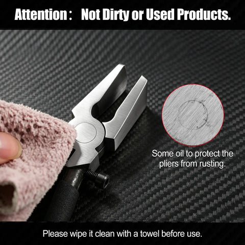 Heavy Duty Eight Inch Auto Glass Running Pliers Featuring Curved Jaws Adjustable Screw And Protective Rubber Tips being wiped with a cloth.