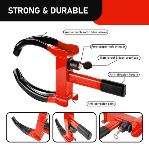 Two Pack Heavy Duty Wheel Clamp Lock For Trailers SUVs Boats ATVs Motorcycles And Golf Carts Universal Security Tire Lock with anti-theft design features and six alike keys