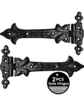 2-piece black matte Heavy Duty T Hinge Set for wooden fences and gates, cast iron construction, 4.13" x 7.99" with screws included