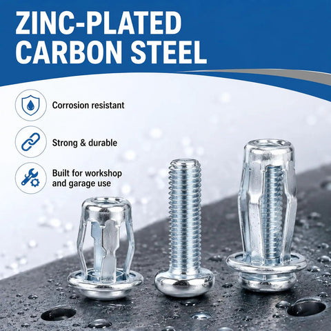 Heavy Duty Aluminum Button Rivet And Locking Nuts Set With M4 M5 M6 Sizes showing corrosion resistant zinc-plated fasteners.