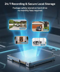 4K Ultra HD Auto Tracking Wired Security Camera System With Outdoor PoE PTZ Cameras Dual Lens Surveillance Kit, DVR storage illustration