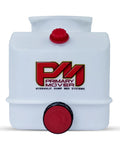 Front view of a 4 Quart Poly Hydraulic Replacement Reservoir For Power Units And Heavy Duty Systems with red caps.