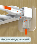 Self Adhesive Shelf Support Pegs Set Heavy Duty Shelf Clips with 16 Pound Capacity showing easy split design on wood surface