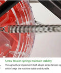 Close-up of a screw tension spring on Handheld Manual Garden Seeder With Seven Port Seed Dispenser showing stability mechanism.