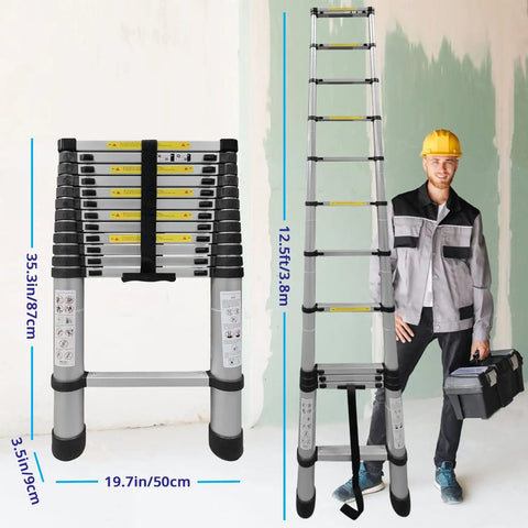 Telescoping Ladder Workhorse for DIY and Home Projects, aluminum, 3.8m, features adjustable steps, self-locking joints, ideal for tasks