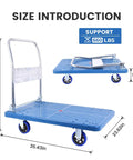 Heavy Duty Foldable Push Cart Dolly, 660 Lbs Moving Platform Truck dimensions with swivel wheels and foldable handle.