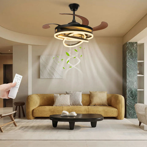 42 Inch Ceiling Fan with Light for Living Room, Bedroom, Remote Control showing stylish design above a cozy sofa.