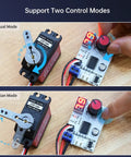 Digital Servo Tester For RC Systems, One Channel Motor Controller with Centering Tool showing manual and median PWM modes with LED display