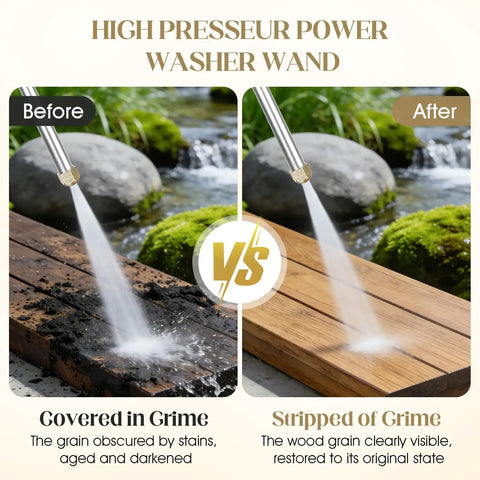 Heavy Duty Garden Power Washer Kit With Quick Connect Wand, Two Nozzles, Flexible Lance, And Water Resistant Accessories cleaning wood surface