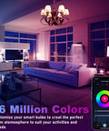 Living room with Color Changing Smart A15 LED Bulb, dimmable WiFi control via smartphone, vibrant colors, E26 base