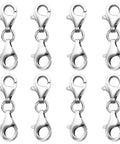 Double Lobster Claw Clasps Necklace Extender Silver 8 Piece Set Double End Design Clasp Closures For Jewelry Making And Repair