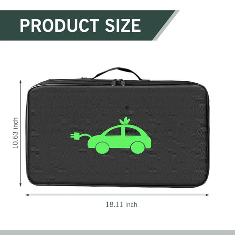 Waterproof EV Charging Cable Organizer Bag That Keeps Your Stash Shipshape With A Street Smart Rectangle Design Built Tough For Cars Trucks And Hassle Free Garage Storage, 18.11 x 10.63 inch size with car graphic.