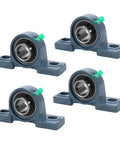 Four blue pillow block bearings, model P205, 1-inch bore, with green grease fittings.