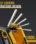 Close-up of a Folding Allen Wrench Set with Hex Keys for Bikes and Home Repairs, showing self-locking design and steel construction.