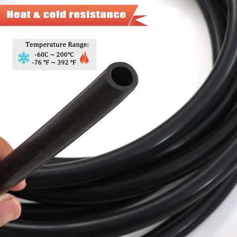 Close-up of Flexible Silicone Vacuum Hose Three Eighth Inch Inner Diameter Ten Millimeter Ten Foot Long For Auto Use in black.