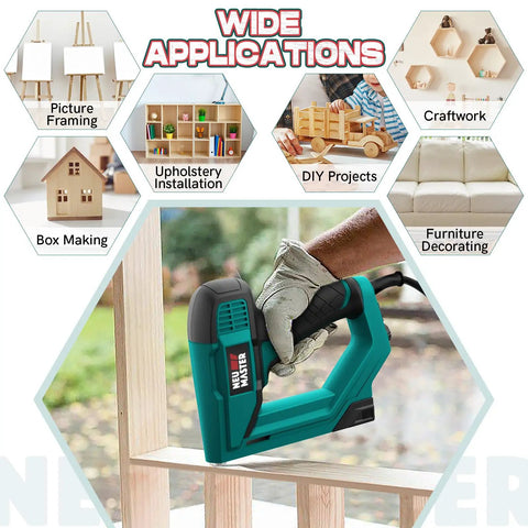 2 In 1 Brad Nailer And Stapler For DIY Projects You'll Love, Electric Nail Gun in use on wood, with application examples