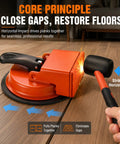 DIY Floor Gap Fixer Tool With Heavy Duty Vacuum Suction Cup For Vinyl Plank LVP Laminate Hardwood And Tile Floors No Fuss Gap Repairs Plank Gap Grabber Tool Only, orange steel body on wood floor with mallet