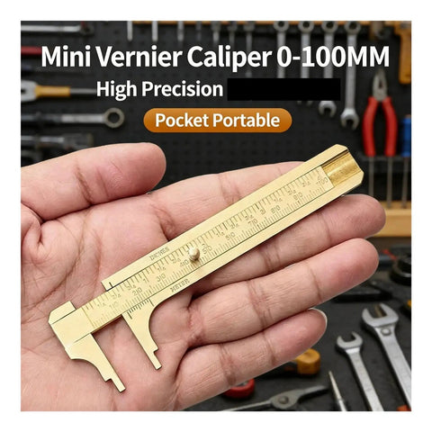 Solid Brass Digital Caliper High-Precision Mini Tool for DIY held in hand, showing double scales and pocket design.