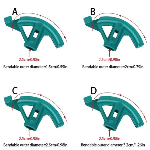 Shapes of Heavy Duty Manual Hydraulic Pipe Bender For Iron PVC Copper Tubing with various bendable diameters.