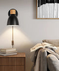 Plug In Swing Arm Wall Sconce Set Of Two Dope Black Bedside Reading Lamps With Cord And On Off Switch lit above nightstand