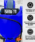 Off Road Universal Handlebar Pad With Free Grip Donuts For Dirt Bikes And ATVs Crossbar Fit Black Round Safety Cushion on blue bike