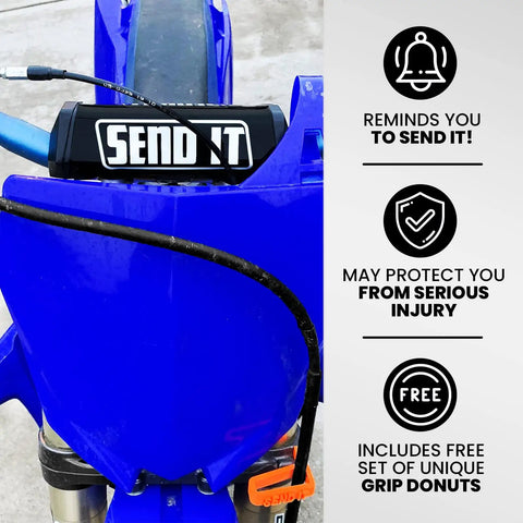 Off Road Universal Handlebar Pad With Free Grip Donuts For Dirt Bikes And ATVs Crossbar Fit Black Round Safety Cushion on blue bike