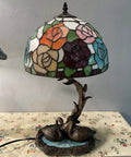 Rose Flowers Tiffany Style Stained Glass Table Lamp With Swan Mosaic Base For Bedside Or Living Room 21 Inches Tall Handmade Classic Tiffany Vibe Warm White Light E26 Bulb Not Included