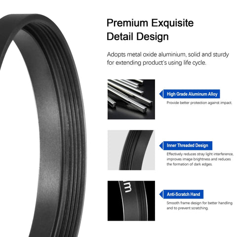 T2 Extension Tube Kit for DSLR and SLR Cameras, M42x0.75, detail showing metal aluminum build and threading design