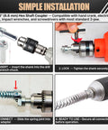 Simple installation guide for Tough As Nails 32 Foot Drain Snake And Auger Kit with Hex Shaft Coupler for drill compatibility.